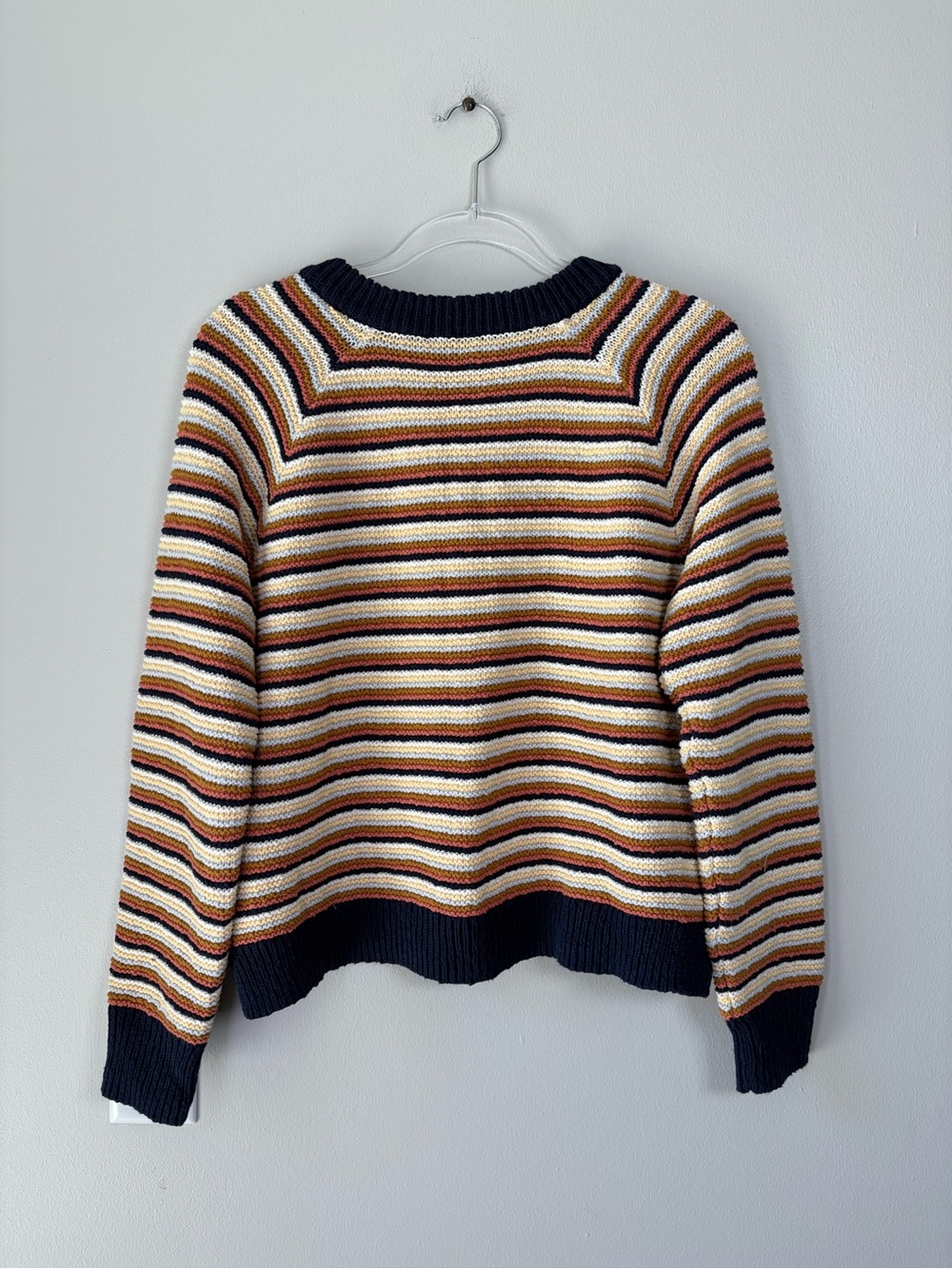 Madewell Striped V-Neck Sweater in Navy, Cream, Mustard, Rust - Picture 3 of 9
